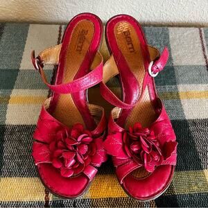 Born Fuchsia Leather Sandals with Floral Design
